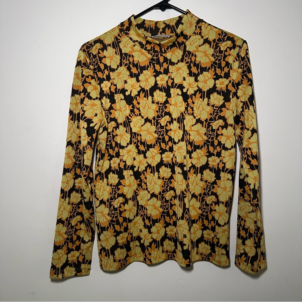 Zara Black and Yellow Floral Long Sleeve Top